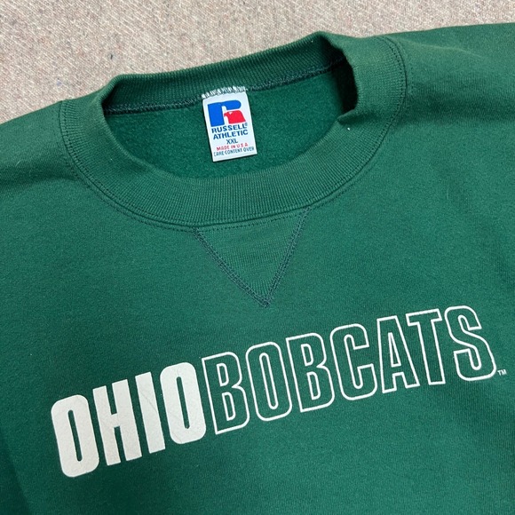 Vintage Ohio Bobcats Sweatshirt Mens XXL Green 1990s Russell Athletic - Picture 4 of 5